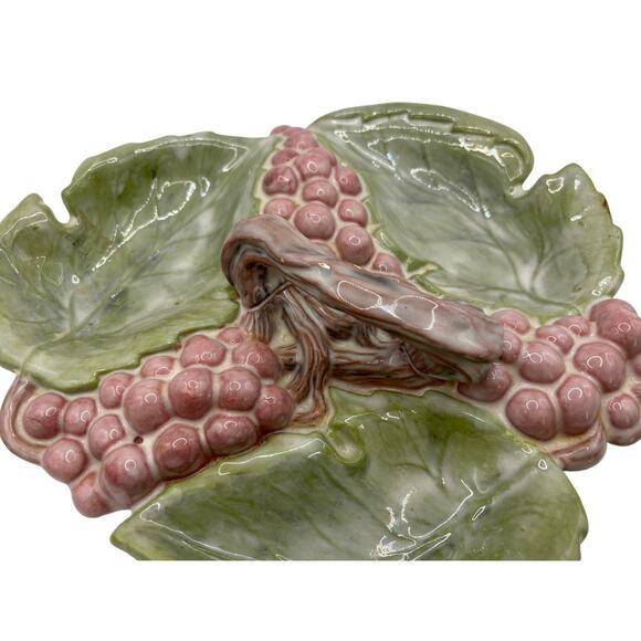 Vintage Arnels Grapes Vines Leaves Ceramic Serving Dish with Handle Hand Painted - Picture 4 of 8